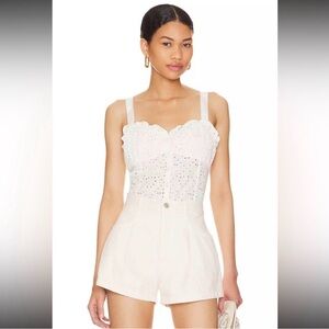LPA NWT White Eyelet Bustier Top, grosgrain ribbon ties, buttons, XS